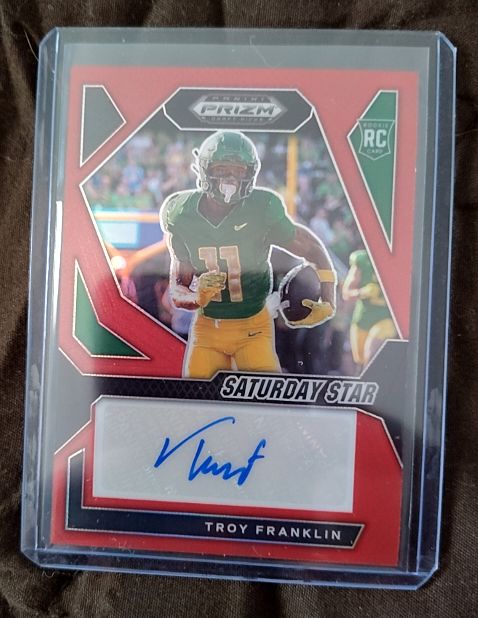 2024 Panini Prizm Draft Picks #63 Troy Franklin Saturday Star Red Auto — front