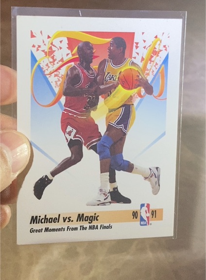 1991-92 Skybox #333 Michael Jordan vs. Magic Johnson — front