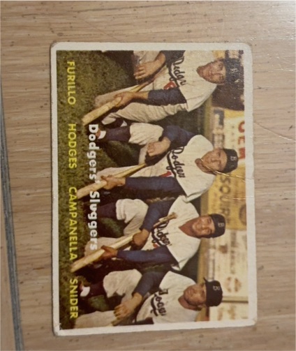 1957 Topps #400 Dodgers Sluggers Carl Furillo Gil Hodges Roy Campanella Duke Snider — front