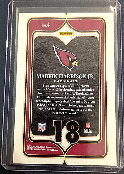 2024 Panini Select #4 Marvin Harrison Jr. Select Numbers Rookie Card — back
