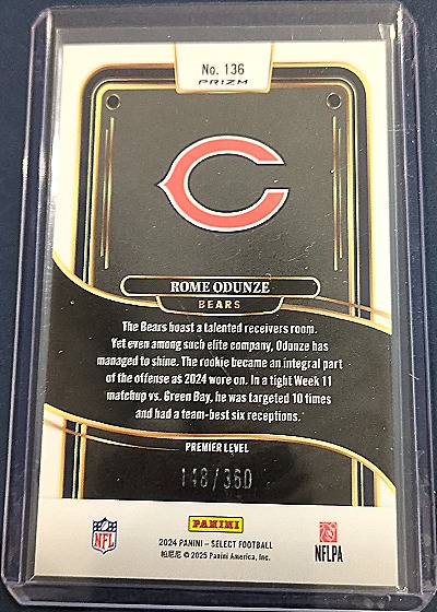2024 Panini Select Premier Level #136 Rome Odunze — back