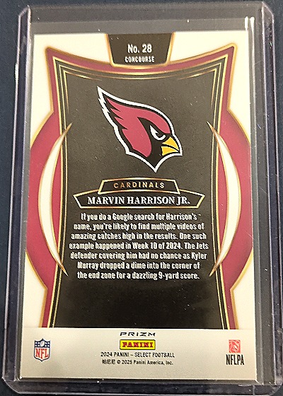 2024 Panini Select #28 Marvin Harrison Jr. — back