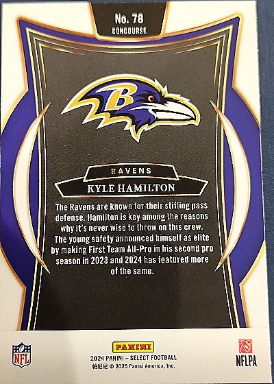 2024 Panini Select #78 Kyle Hamilton — back