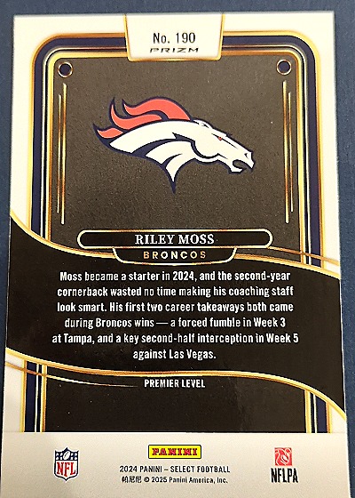 2024 Panini Select #190 Riley Moss — back