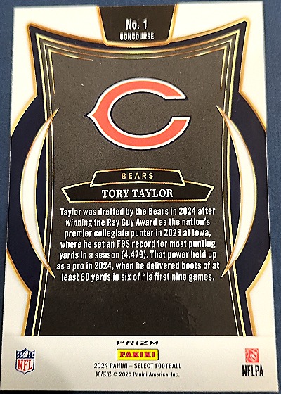 2024 Panini Select Football #1 Tory Taylor — back