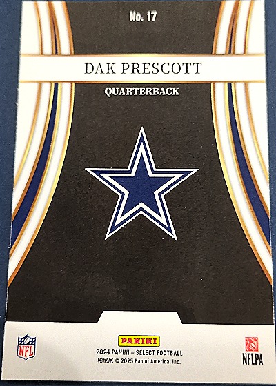 2024 Panini Select #17 Dak Prescott Turbocharged Insert — back