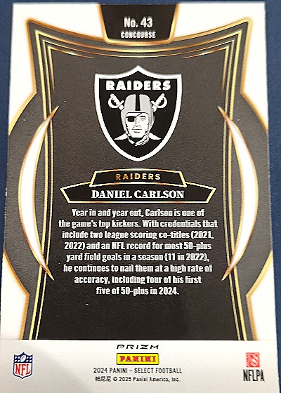 2024 Panini Select #43 Daniel Carlson — back
