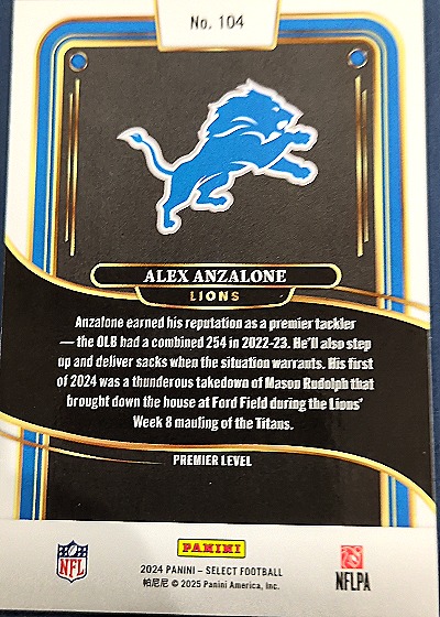 2024 Panini Select Premier Level #104 Alex Anzalone — back