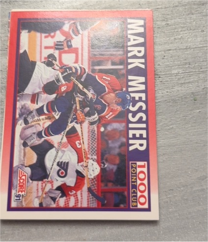 1991-92 Score #373 Mark Messier 1000 Point Club Edmonton Oilers — front