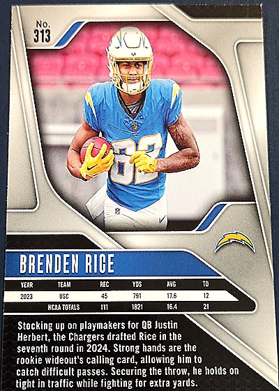 2024 Panini Prizm #313 Brenden Rice — back