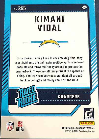 2024 Donruss #355 Kimani Vidal — back