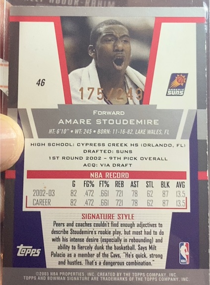 2003-04 Bowman Signature #46 Amare Stoudemire — front