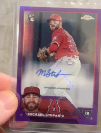 2023 Topps Chrome Update #AC-MS Michael Stefanic Autographs Purple Refractor Rookie Card — front