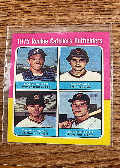 1975 Topps #620 Rookie Catchers-Outfielders Gary Carter, Marc Hill, Danny Meyer, Leon Roberts — front