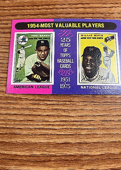 1975 Topps #192 Yogi Berra / Willie Mays 1954 Most Valuable Players — front