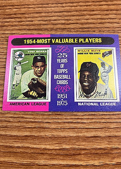 1975 Topps #192 Willie Mays & Yogi Berra 1954 MVPs — front