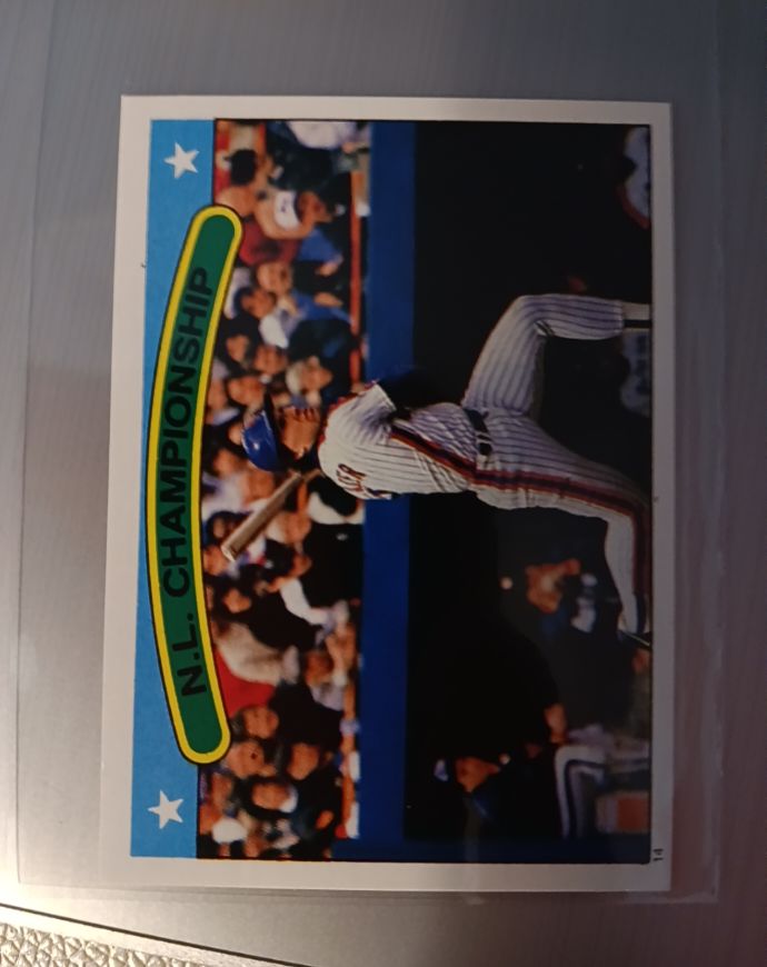 1987 Topps Stickers #14 N.L. Championship Series Mets Gary Carter — front
