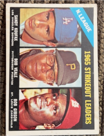 1966 Topps #225 NL Strikeout Leaders Sandy Koufax Bob Veale Bob Gibson — front