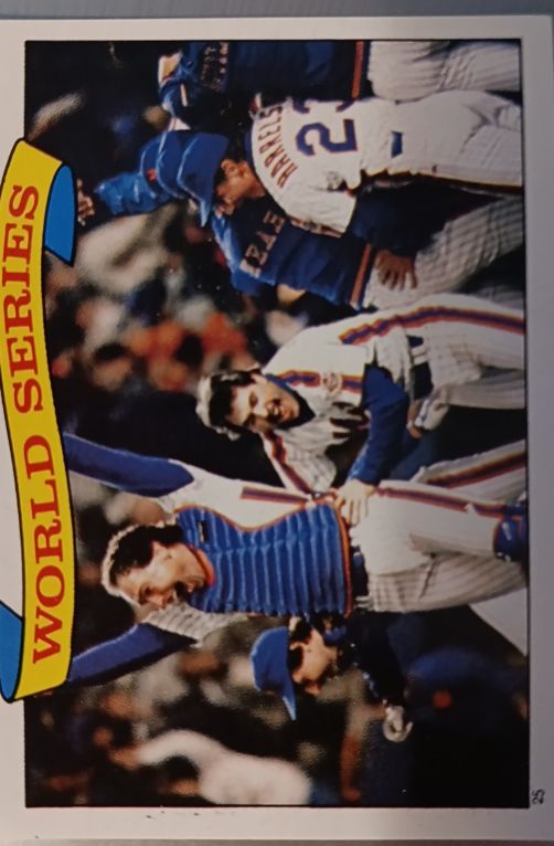 1987 Topps Stickers Hard Back Test Issue #25 1986 World Series Gary Carter Mets — front