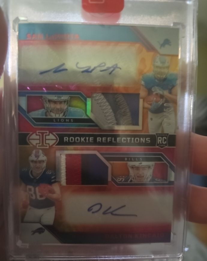 2023 Panini Illusions Rookie Reflections Dual Patch Autographs Sam LaPorta / Dalton Kincaid — front