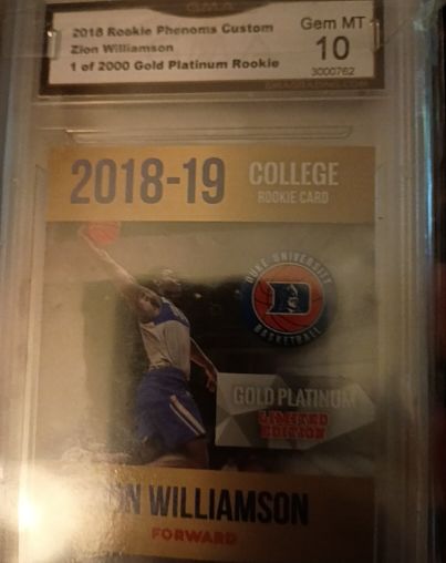 2018-19 Rookie Phenoms Custom Zion Williamson 1 of 2000 Gold Platinum Rookie — front