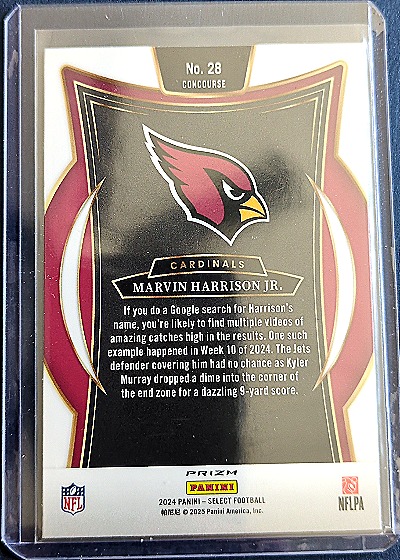 2024 Panini Select #28 Marvin Harrison Jr. — back