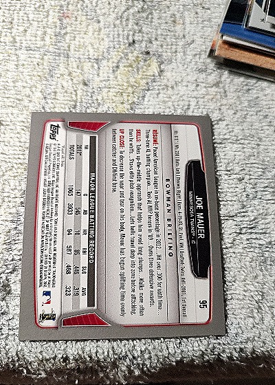 2011 Bowman #95 Joe Mauer — back