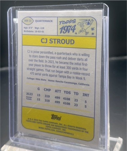 2024 Topps Chrome 1974 Topps Football #74TF-22 CJ Stroud — front