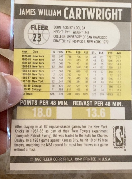 1990-91 Fleer #23 James William Cartwright — front