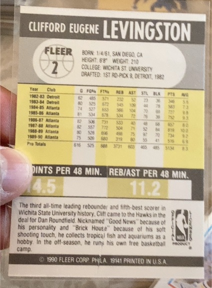 1990-91 Fleer #2 Clifford Eugene Levingston — front