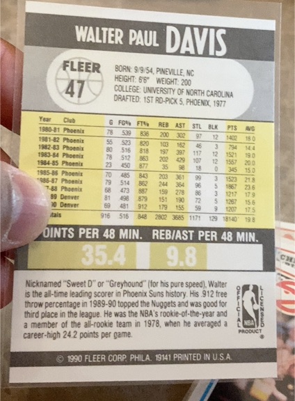 1990-91 Fleer #47 Walter Paul Davis — front