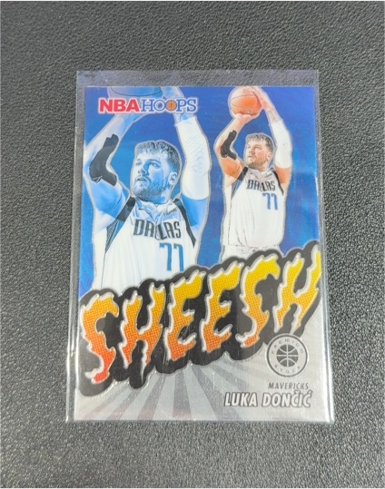 2023-24 Panini NBA Hoops Premium Stock #16 Luka Dončić Sheesh Silver Prizm — front