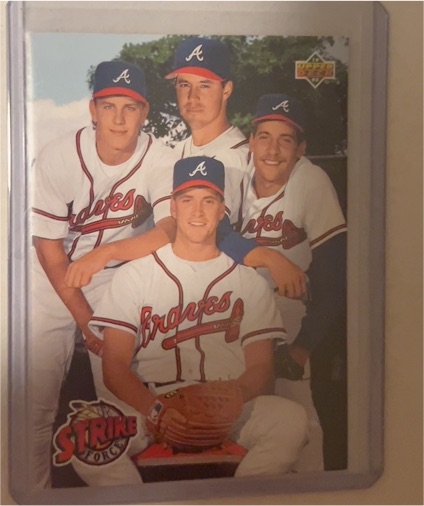 1993 Upper Deck #472 Strike Force Greg Maddux, Steve Avery, John Smoltz, Tom Glavine — front