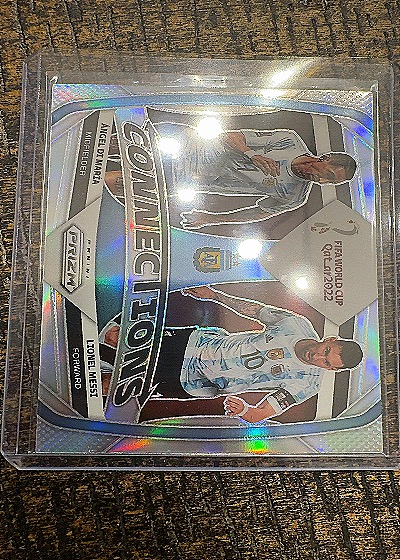 2022 Panini Prizm FIFA World Cup Qatar Connections Lionel Messi Angel Di Maria — front