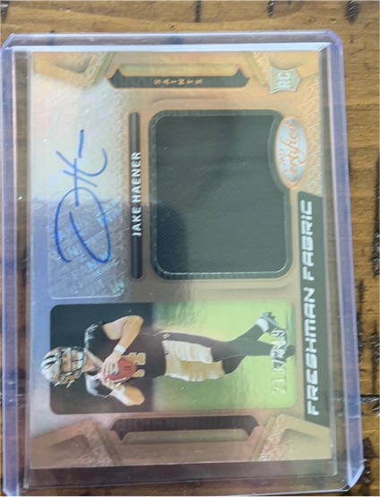 2023 Panini Certified #FFMS-14 Jake Haener Freshman Fabric Rookie Patch Auto — front