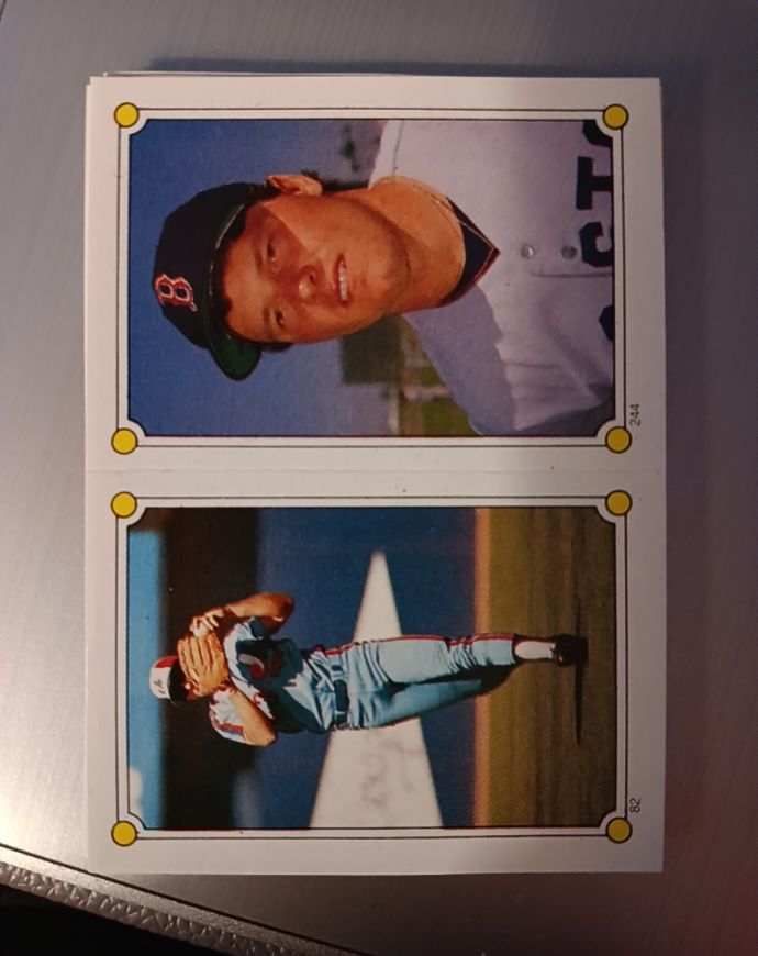 1987 Topps Stickers #82 / 244 Mitch Webster / Roger Clemens — front