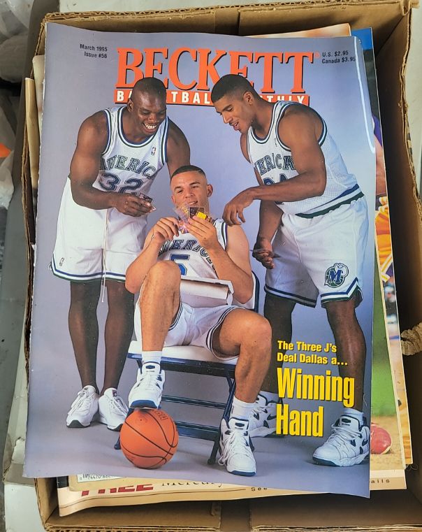 1995 Beckett Basketball Monthly #56 March Issue Three J's Winning Hand Dallas Mavericks Cover — front