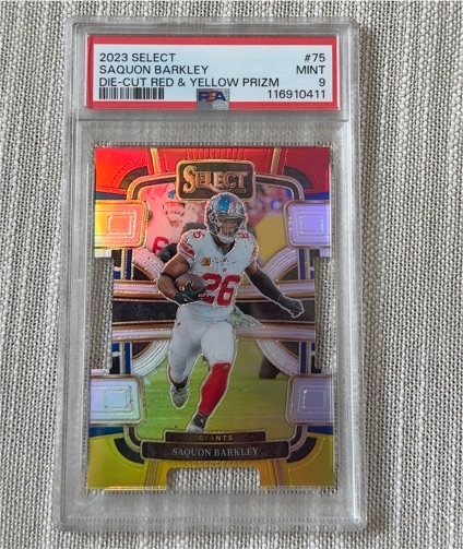 2023 Panini Select #75 Saquon Barkley Die-Cut Red & Yellow Prizm — front