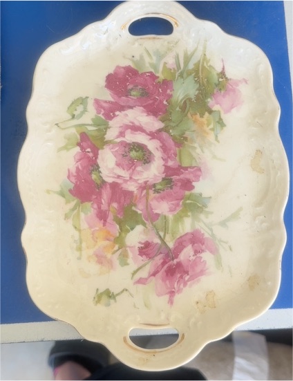 Hand Painted Floral Serving Tray with Pink Roses — front