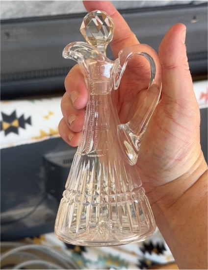 Vintage Clear Cut Glass Cruet with Stopper — front