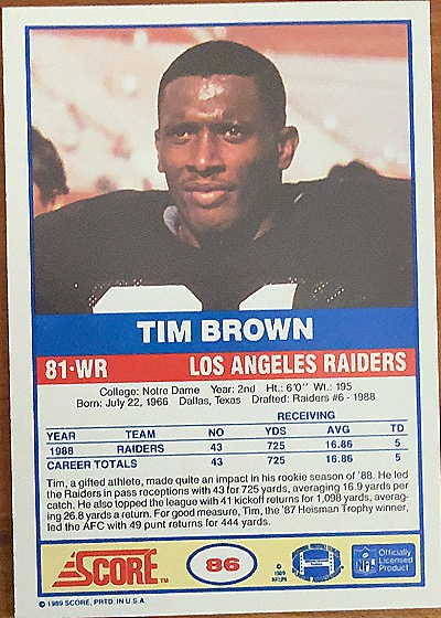 1989 Score #86 Tim Brown — front