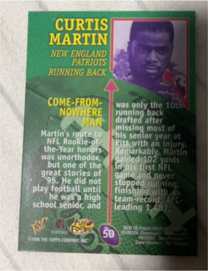 1996 Topps #50 Curtis Martin — front