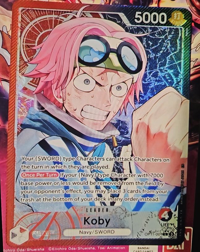 One Piece Card Game OP11-001 Koby A Fist of Divine Speed Alternate Art — front