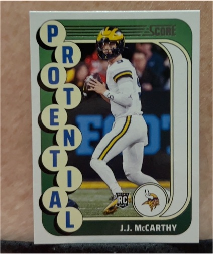 2024 Panini Score #10 J.J. McCarthy Protential Insert Rookie RC Minnesota Vikings — front
