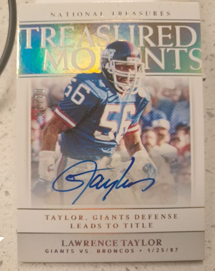 2019 Panini National Treasures Treasured Moments #TM-LT Lawrence Taylor — front