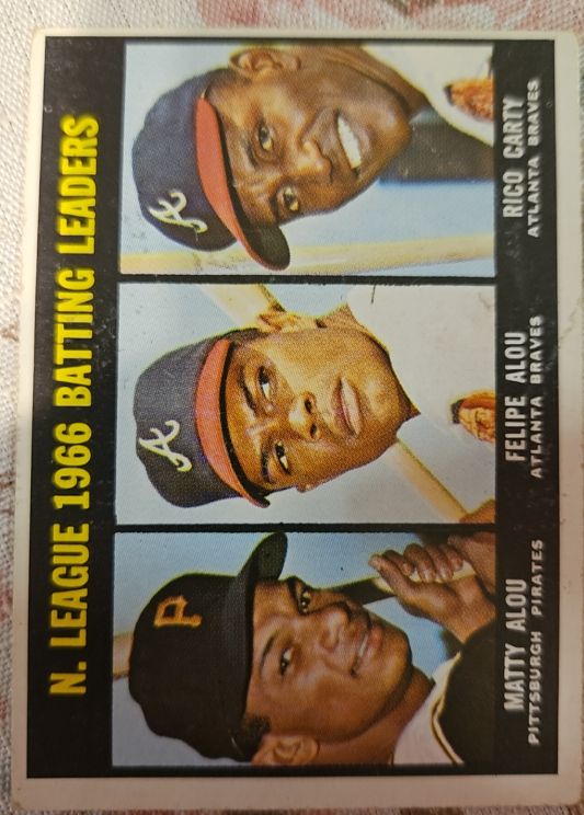 1967 Topps #240 Matty Alou/Felipe Alou/Rico Carty NL Batting Leaders — front