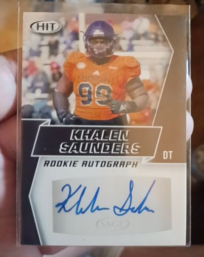 2019 Sage Hit #A54 Khalen Saunders Rookie Autograph — front