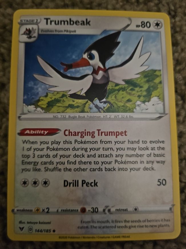 2020 Pokemon Sword & Shield Vivid Voltage #144 Trumbeak — front