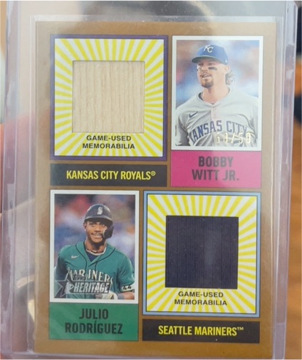 2025 Topps Heritage Dual Player Relic #DPMCR-WR Bobby Witt Jr. & Julio Rodriguez — front