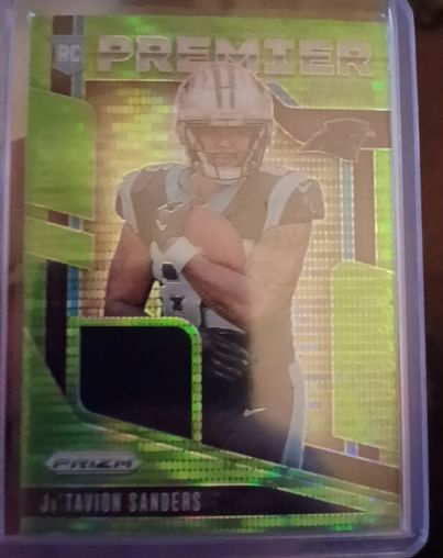 2024 Panini Prizm Premier Jerseys #PJ-JTS Ja'Tavion Sanders Neon Green Pulsar — front